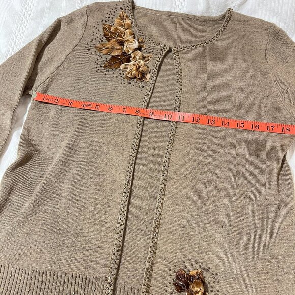 Vintage Wool Blend Embellished Cardigan Brown - M - Picture 12 of 13